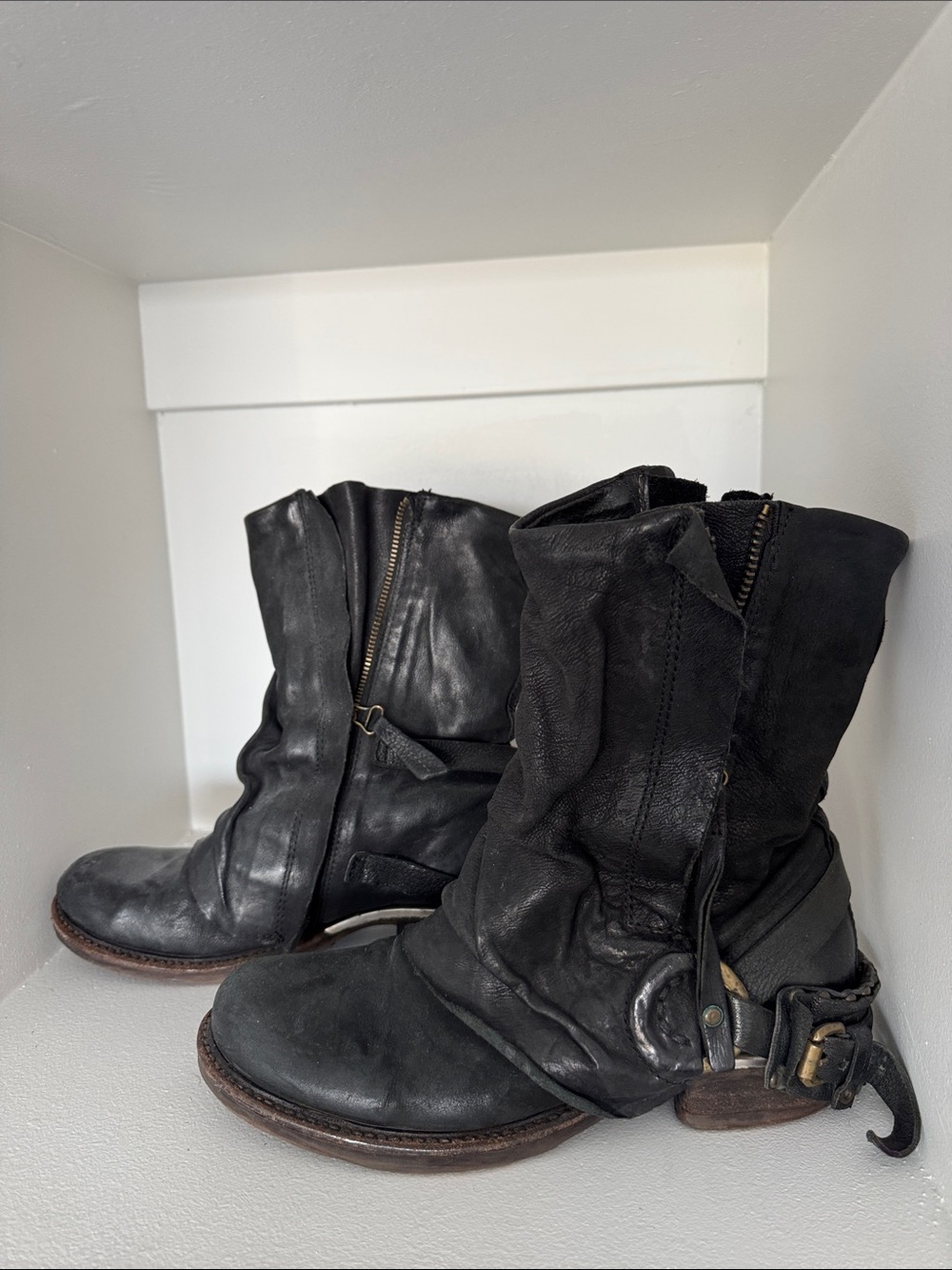 Airstep Black Leather Slouchy Moto Boots
